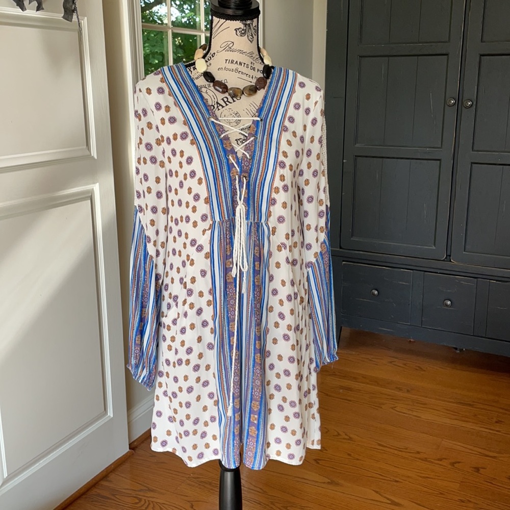 Free People Long Sleeve Lace Up Boho Dress - Picture 4 of 12